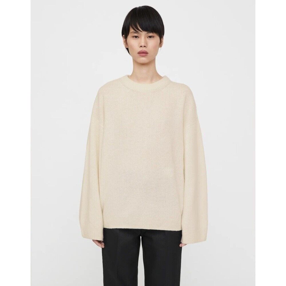 Toteme‎ Sweater Large Oversized Boxy Ivory Cashmere Blend Monogram Quiet Luxury